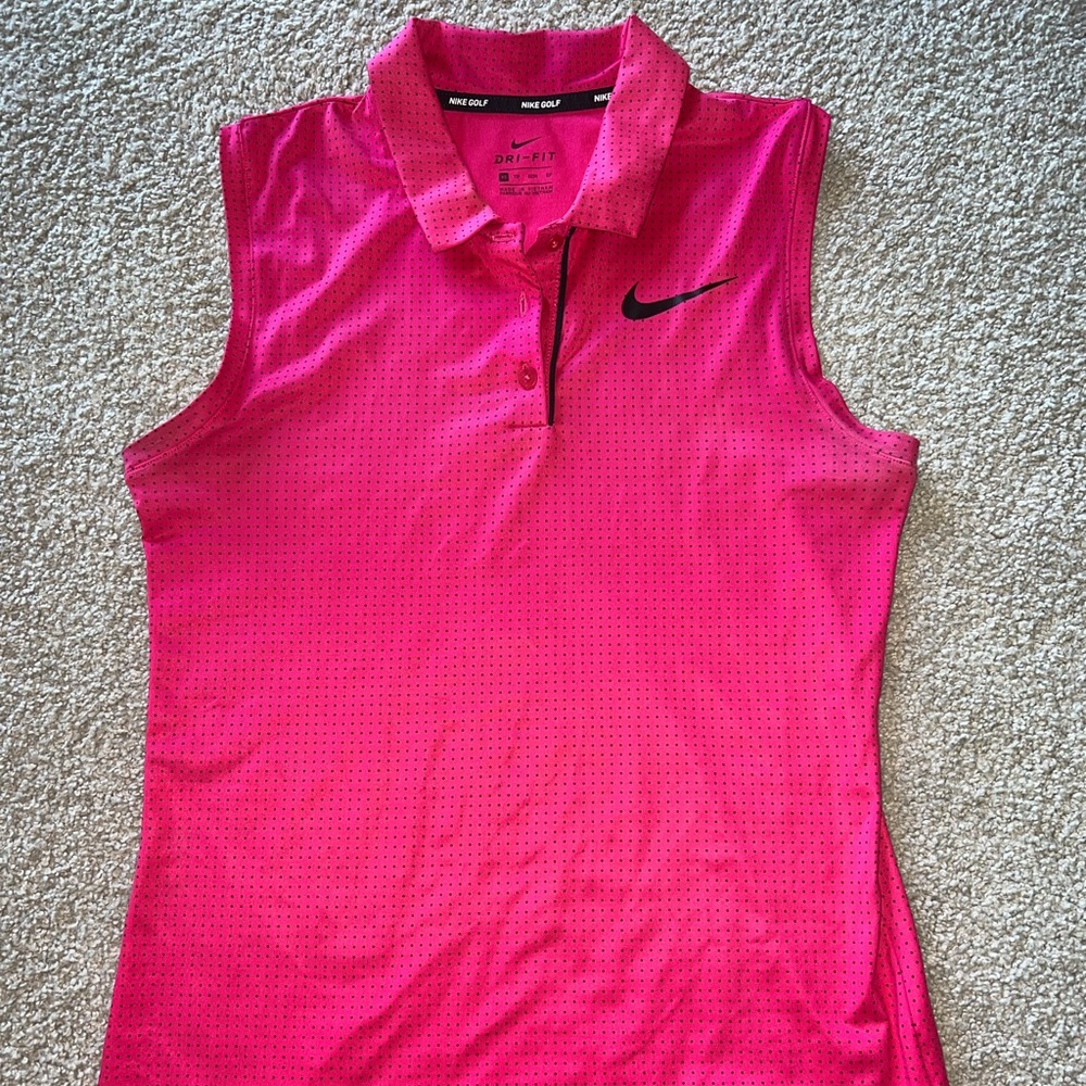 Women’s Nike Golf Sleeveless Dri-Fit Polo XS Dark Pink/Black Dot